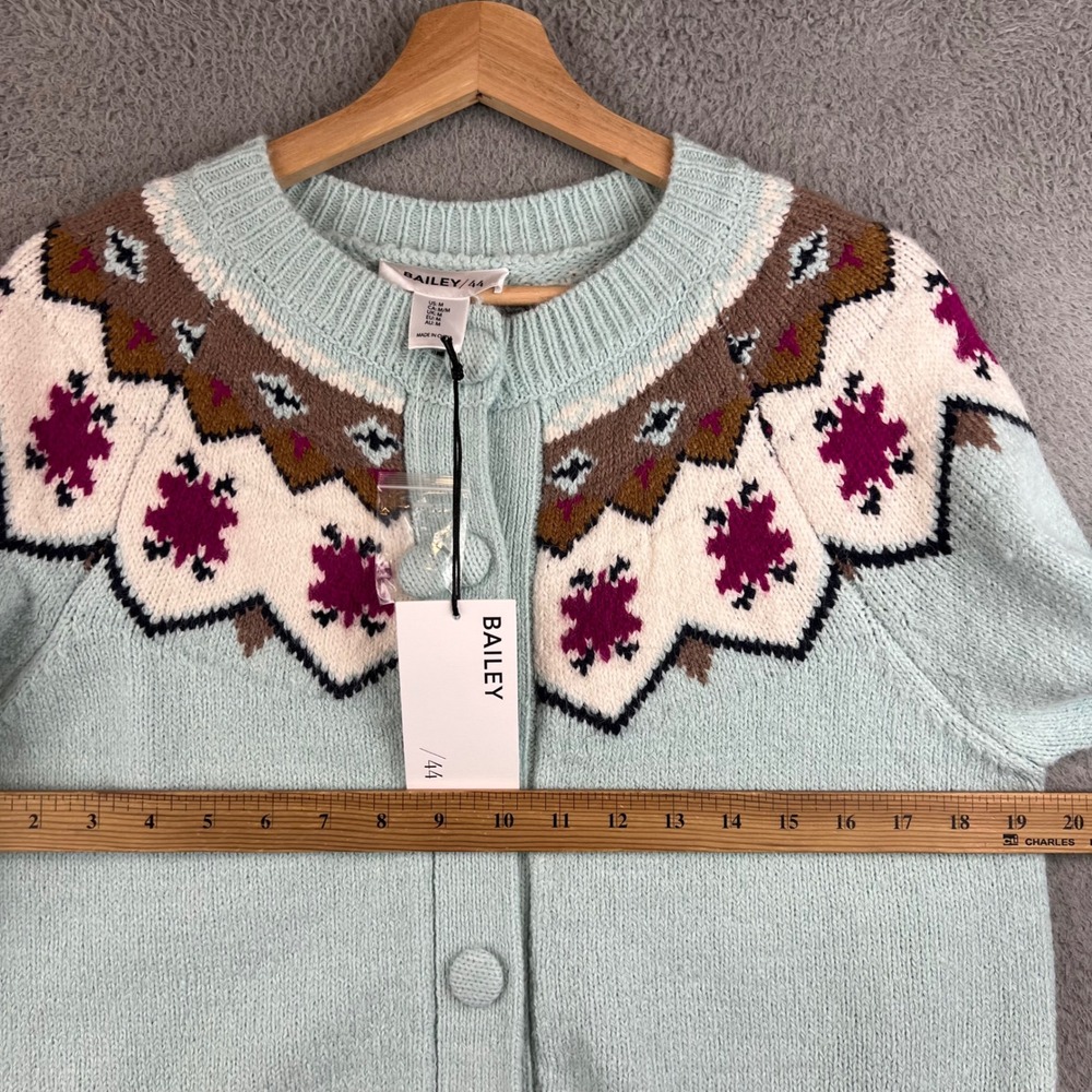 New Bailey 44 Womens Fair Isle Knit Cardigan Sweater Mint Green Size Medium - Picture 6 of 9